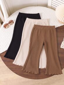 SHEIN 3pcs/Set Baby Girl Elastic Thick Ribbed Flare Leggings Long Pants Suitable For Winter - Brown - View 7