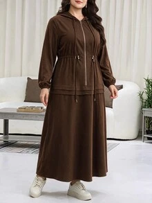 Veilorie Plus Size Women Solid Color Casual Daily Long Sleeve Sweatshirt - Brown - View 6