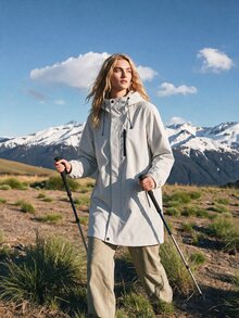 WanderVale Women's Solid Color Minimalist Zipper Hooded Waterproof Outdoor Raincoat - White - View 1