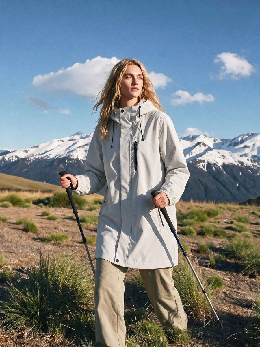 WanderVale Women's Solid Color Minimalist Zipper Hooded Waterproof Outdoor Raincoat - White - View 1