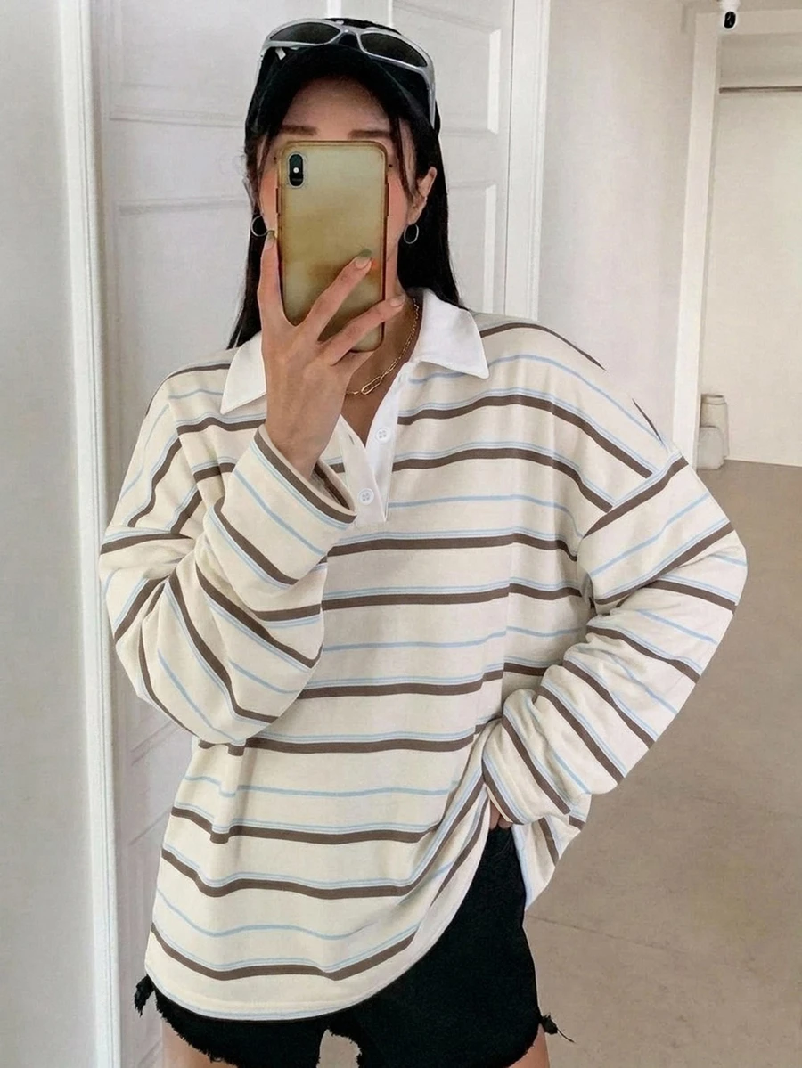 DAZY 女款條紋休閒日常長袖T恤 - 藍色 - 查看 1