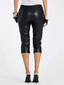 MUSERA Celana Capri Kulit PU Hitam untuk Wanita, Pakaian Kasual Musim Gugur dan Musim Dingin - Hitam - View 3