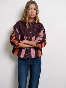 Nöista Denim Jacket With Print In Red And Pink Colors - Burgundy - View 7