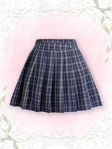 Sweetra Plus Size Korean Style Plaid Pleated Mini Skirt, Preppy - Multicolor - View 1