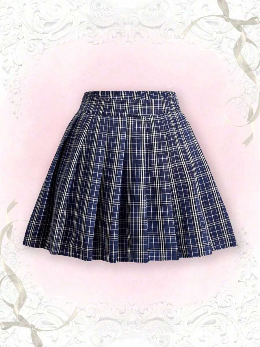 Sweetra Plus Size Korean Style Plaid Pleated Mini Skirt, Preppy - Multicolor - View 1