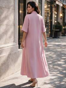 Auveirra Plus Size Women Solid Color Open Front Long Robe And Pants Casual Daily 2 Pieces Set - Pink - View 2
