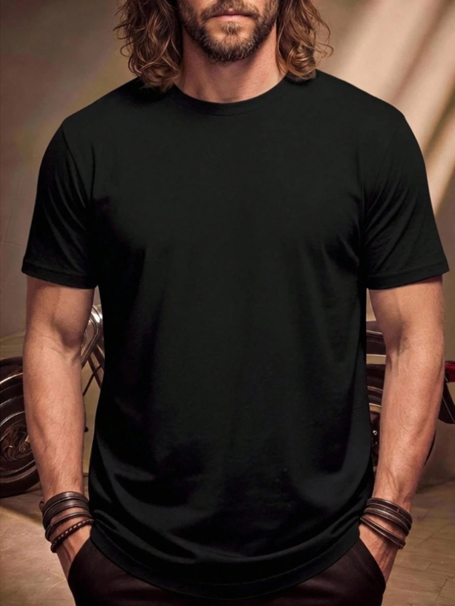 HypeHours Men's Solid Color Casual Daily Short Sleeve T-Shirt - Black - View 1