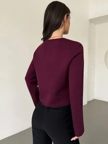 Firerie Cardigan Wanita Warna Polos Kasual Serbaguna untuk Pemakaian Sehari-hari - Purple - View 2