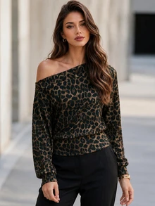 Editum Women's Fashion Leopard Print Long Sleeve T-Shirt - Multicolor - View 6