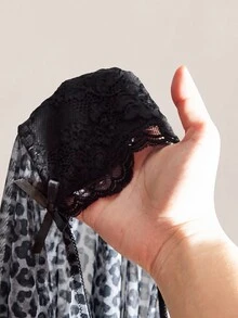 SHEIN ICON 大尺碼女款蕾絲拼接豹紋細肩帶背心 - 灰色 - 查看 10