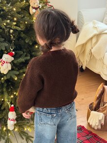 DAZY Sweater Bayi Perempuan Lengan Panjang Leher Bulat Warna Kontras Musim Gugur/Musim Dingin - Hijau - View 2