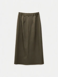 Nöista Misi Skirt Contrast Piping And Front Slit Opening - Khaki - View 9