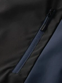 Manfinity Homme 男士拼色連帽夾克，拉鍊開襟外套，附拉鍊口袋，適合日常通勤與都市街頭穿搭 - 藏蓝色 - 查看 6