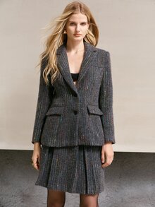 MOTF PREMIUM WOMEN'S RAINBOW STRIPED GRAY WOOL BLAZER, AUTUMN/WINTER - Grey - View 4