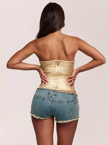 SHEIN BAE Autumn/Winter Solid Gold Spaghetti Strap Bandage Sexy Women's Spaghetti Strap Top - Gold - View 2