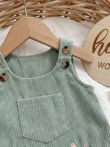 SHEIN 新生女嬰可愛紅色休閒卡通刺繡圖案秋冬洋裝 - 薄荷綠 - 查看 4