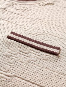 EGENSIO 男士商務休閒日常針織提花純色紋理領口與袖口羅紋T恤 - 杏色 - 查看 6
