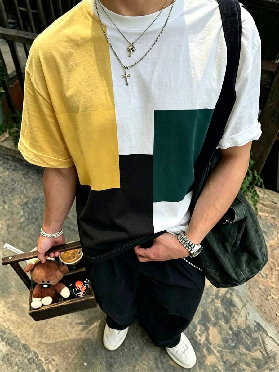 Manfinity Dauomo Men's Casual Color-Block Top-An Excellent Choice For Year-Round Wear. - Multicolor - View 1