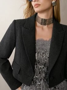 MOTF PREMIUM WOMEN'S AUTUMN/WINTER WOOL SHORT JACKET AND SHORTS MATCHING SET - Dark Grey - View 2