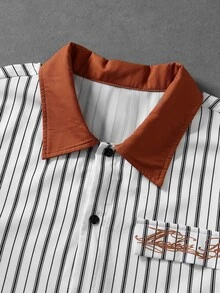 ROMWE MEN Men's Vertical Striped Collared Shirt, Collegiate Style, Autumn/Winter - Multicolor - View 3