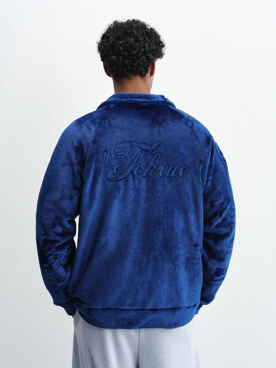 TOKVUE Men's Letter Print Casual Daily Long Sleeve Jacket - Blue - View 1