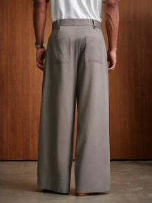 TOKVUE Men's Solid Color Pleated Wide Leg Loose Casual Long Pants - Gray green - View 2