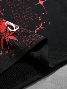 ROMWE MEN Men's Loose Long Sleeve T-Shirt With Rivet Decor And Anime Character Print - Black - View 5