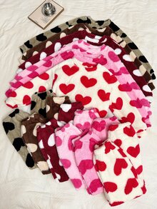 Napfluff [Random Color]Heart Plush Women's Pajama Set, Soft And Skin-Friendly Loungewear For Autumn/Winter - Multicolor - View 1