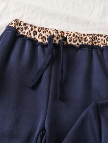SHEIN Tween Girl Dark Grey Zip-Up Hooded Sweatshirt And Sweatpants Casual Set Kids - Navy Blue - View 6
