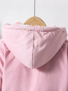 SHEIN 1pc Young Girl Winter Young Girl Young Girl New Pink Floral Thermal Lined Zipper With Elastic Waist And Hood, Thickened - Pink - View 4