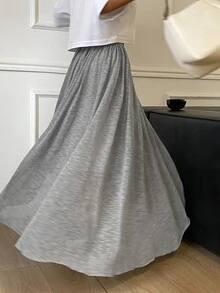 Livesso 女款極簡街頭風毛衣裙，休閒 - 灰色 - 查看 2