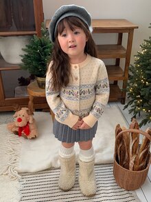 DAZY Infant/Toddler (Girl) Round Neck Floral Korean Style Autumn/Winter Casual Knit Sweater - Dusty Blue - View 4