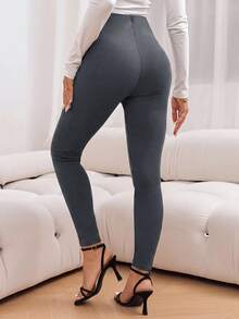 Medorina 女款休閒純色基礎款無腳趾緊身褲 秋/冬 - 深灰色 - 查看 2