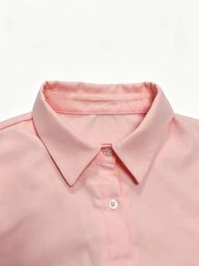 Franclia Blus Wanita Lengan Panjang Warna Pink Musim Semi/Gugur dengan Tali Pinggang dan Manset Gulung, Panjang Pendek yang Melangsingkan - Berwarna merah muda - View 5