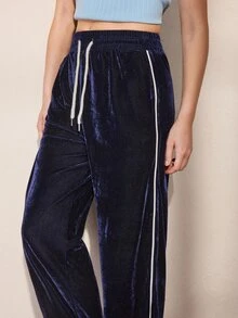 Nima Coro Women's Striped Colorblock Drawstring Waist Pocket Sweatpants - Navy Blue - View 4