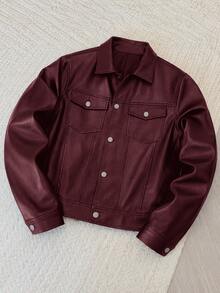 SIGLOCORE Men's Front Button Long Sleeve Casual Jacket - Burgundy - View 2