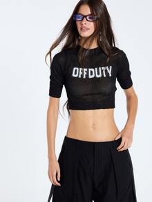 MUSERA Atasan Crop Top Rajut Hitam Bermotif Grafis untuk Wanita, Pakaian Kasual Musim Gugur dan Musim Dingin - Hitam - View 2