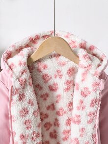 SHEIN 1pc Young Girl Winter Young Girl Young Girl New Pink Floral Thermal Lined Zipper With Elastic Waist And Hood, Thickened - Pink - View 5