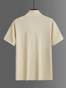Calvornis 男士純色商務休閒羅紋領短袖 Polo 衫，適合丈夫、男友的日常禮物，萬聖節、聖誕節、新年 - 杏色 - 查看 3