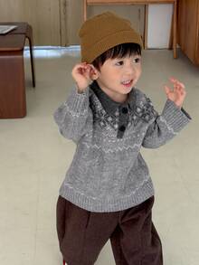 Dazy Kids Áo cardigan cổ bẻ tay dài cho bé trai sơ sinh mùa thu/đông - Xám - Xem 7