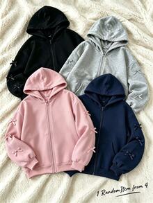 SHEIN Sparklyn 秋冬女童連帽拉鍊外套－街頭風混搭，保暖針織面料，適合秋冬穿著，微寬鬆版型預留成長空間，適合上學與外出，讓女孩瞬間展現活力！ - 粉色 - 查看 1