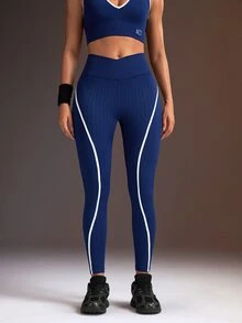 Powerista سروال ضيق نسائي أزرق وأبيض بدون خياطة بطول 9/10 - ازرق وابيض - مشاهدة 6