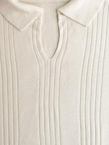 SHEIN Women's Rib Knit Collared Sweater & Wide Leg Pants 2 Pieces Lounge Set - Cream - View 7