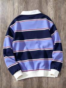 Manfinity Joysei Men's Striped Long Sleeve Polo Collar Casual Sweatshirt - Purple - View 3