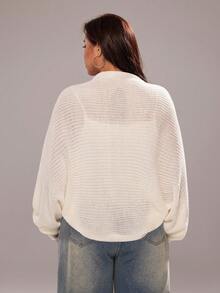 SHEIN CURVE+ Plus Size Women's Versatile Long Sleeve Cardigan Shawl Sweater, Suitable For Autumn/Winter - White - View 2
