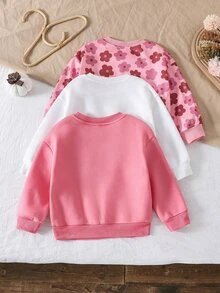 SHEIN Young Girl Young Girl Young Girl Young Girl Young Girl 3pcs Knit Solid Color Round Neck Loose Casual Autumn Winter Sweatshirt - Multicolor - View 2