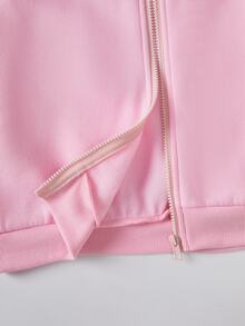 SHEIN Sparklyn 秋冬女童連帽拉鍊外套－街頭風混搭，保暖針織面料，適合秋冬穿著，微寬鬆版型預留成長空間，適合上學與外出，讓女孩瞬間展現活力！ - 粉色 - 查看 4