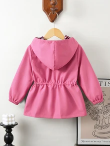 SHEIN 1件少女純色豹紋簡約收腰設計休閒連帽外套，適合秋冬穿著，適用於學校、戶外活動、家庭聚會，保暖舒適 - 粉色 - 查看 3