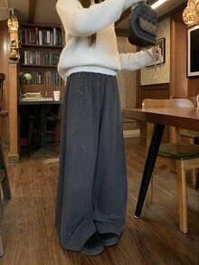 DAZY Women's Casual Solid Color Knit Korean Style Long Pants - Dark Grey - View 7