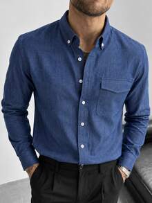 TONEVAULT Men's Casual Long Sleeve Shirt, Tencel Denim Fabric, All Season, Suitable For Formal Occasions And Office Commute - Blue - View 6